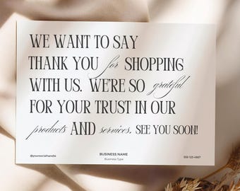 Modern Thank You Message Card Template, Business Card Printable, Thank You For Shopping, Elegant Esthetician Beauty Spa Hair Salon Nail 7x5