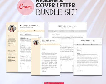 Editable Resume & Cover Letter Template Bundle, Downloadable Minimalist CV Resume, 2 Styles of Professional Simple PDF