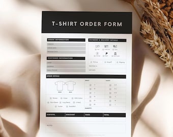 Fillable T-Shirt Order Form Template Bundle, Printable Invoice, Craft Business Stationery, Downloadable Receipt, Fillable PDF, Order Tracker