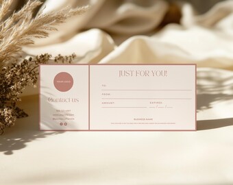 Editable Salon Gift Certificate Template, Beauty Business, Rewards Card (8.5x3.5) (Canva)