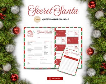 Secret Santa Questionnaire Template Bundle, Christmas Gift Exchange Form, Secret Santa For Coworker gift swap, Holiday Party Game, Printable