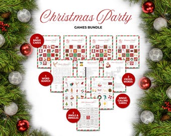 Christmas Party Games Bundle, Christmas Bingo, Find Someone Who, Word Search Crossword Puzzle, Holiday Xmas Games, Holiday Games Printable