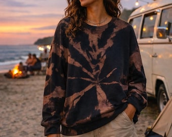 XL Reverse Tie Dye Crewneck Sweatshirt | Handmade Bleach Dye Sweater | Boho Sweatshirt | Unisex Pullover | Festival Clothing