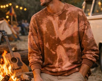 XL Reverse Tie Dye Crewneck Sweatshirt | Handmade Bleach Dye Sweater | Boho Sweatshirt | Unisex Pullover | Festival Clothing