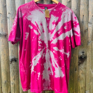 XL Pink Grey Tie Dye Bleach Dye Crew Neck T-shirt, Reverse Tie Dye Shirt, Women’s Shirt, Acid Wash Shirt, Gift for Her