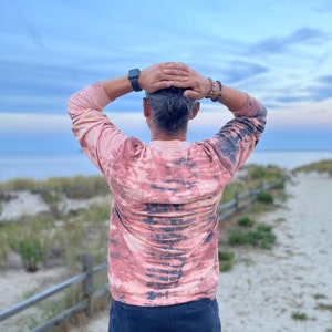 LARGE & XL Grey Beige Pink Tie Dye Long Sleeve Shirt, Bleach Dye, Reverse Tie Dye, Oversized Shirt, Unisex Shirt, Gift for Her, Gift for Him