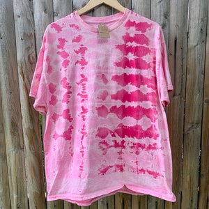 XL Pink Tie Dye Bleach Dye Crew Neck T-shirt, Reverse Tie Dye Shirt, Women’s Shirt, Acid Wash Shirt, Gift for Her