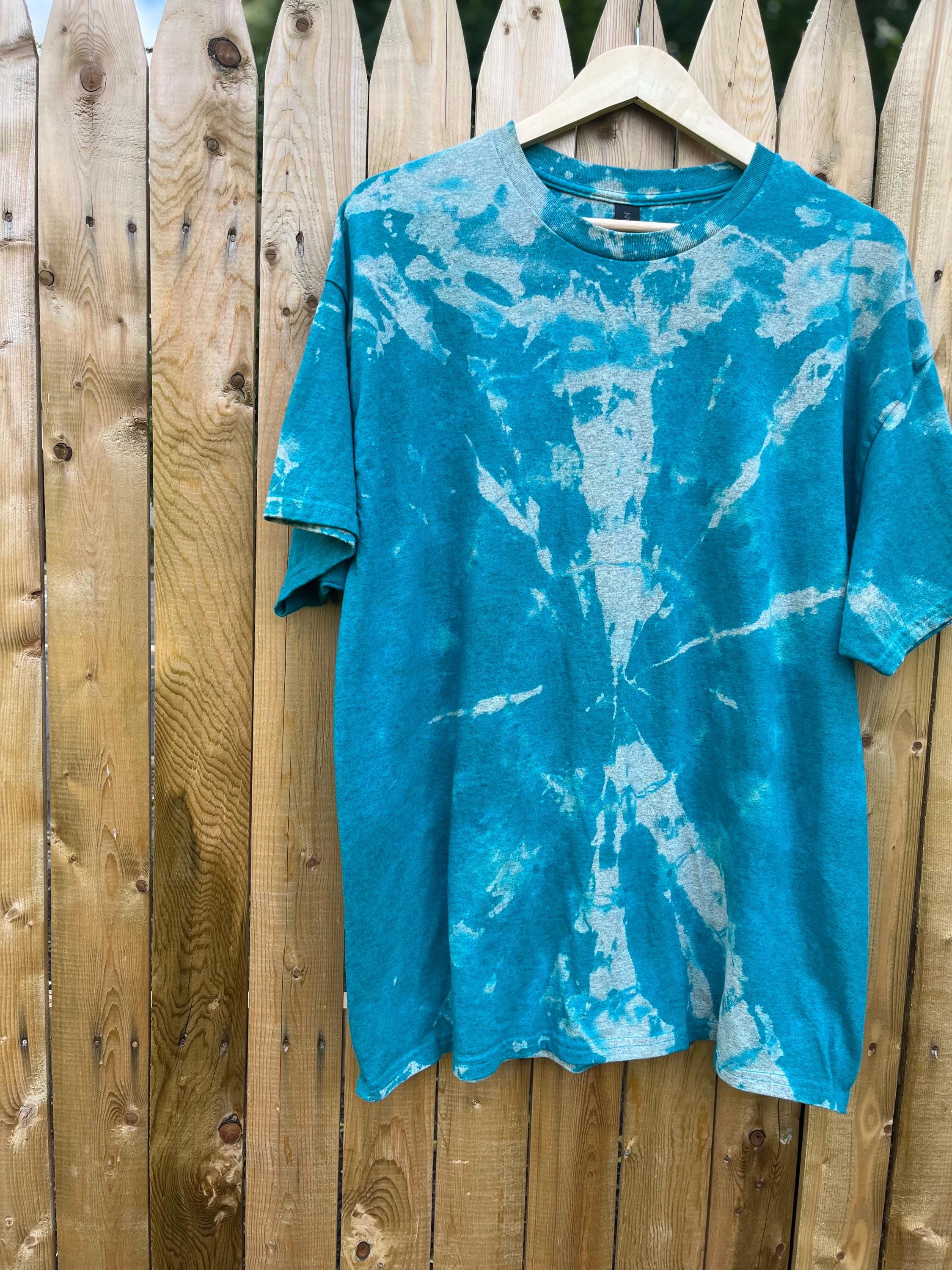 XL Turquoise Teal Blue Tie Dye Bleach Dye Crew Neck T-shirt