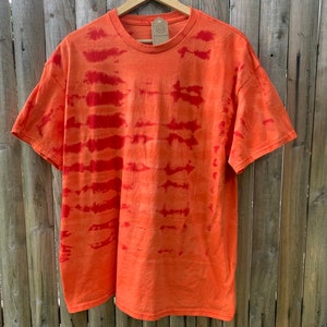XL Orange Tie Dye Bleach Dye Crew Neck T-shirt, Reverse Tie Dye Shirt, Women’s Shirt, Acid Wash Shirt, Gift for Her