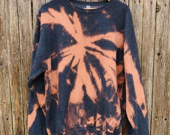 XL Bleach Tie Dye Sweatshirt, Grey Cotton Blend, Unisex Oversized Sweater