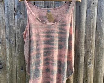 XL Beige Tie Dye Crew Neck Tank Top, Bleach Tie Dye, Reverse Tie Dye, Unisex Pull Over, Women’s Sweater, Gift for Her