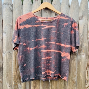 XL Charcoal Grey Cropped Tie Dye Bleach Dye Festival Shirt, V Neck Shirt, Unisex shirt, women’s shirt, gift for her