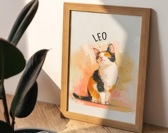 Custom Cat Portrait, Cute Cat Poster, Gift for Friend, Gift for Collegue, Personalized Drawn Pet, Hand Drawn Cat, Pet Loss Gift, Funny Cat