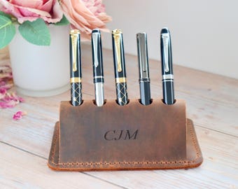 Leather Pen Holder for Desk, Personalised Pen Organizer, Pencil Holder, Pen Holder Desk Tidy, Handmade Genuine Leather Pen Holder