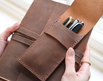 Personalised Leather Pen Pouch, Genuine Leather Pen Holder, Leather Pencil Case, Handmade Pencil Case, Birthday gift,