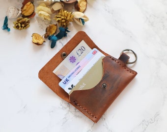 Minimalist Keychain Card Holder, Personalized Handmade Leather Card Holder, Leather Coin Purses, Gift For Her,  Father's Day Gift