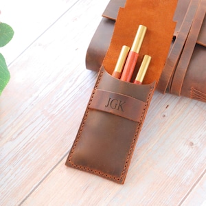 Personalised Leather Pen Pouch, Genuine Leather Pen Holder, Leather Pencil Case, Handmade Pencil Case, Birthday gift,