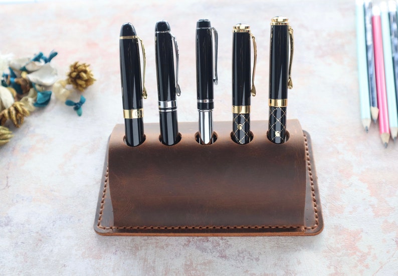 Leather Pen Holder for Desk, Personalised Pen Organizer, Pencil Holder, Pen Holder Desk Tidy, Handmade Genuine Leather Pen Holder image 5