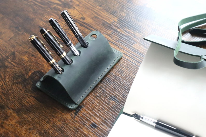 Leather Pen Holder for Desk, Personalised Pen Organizer, Pencil Holder, Pen Holder Desk Tidy, Handmade Genuine Leather Pen Holder image 2