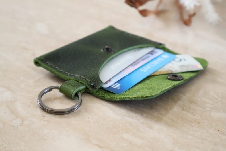 Personalized Leather Keychain Card Holder: Mini Coin Wallet image 4