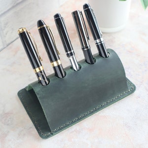 Leather Pen Holder for Desk, Personalised Pen Organizer, Pencil Holder, Pen Holder Desk Tidy, Handmade Genuine Leather Pen Holder Green
