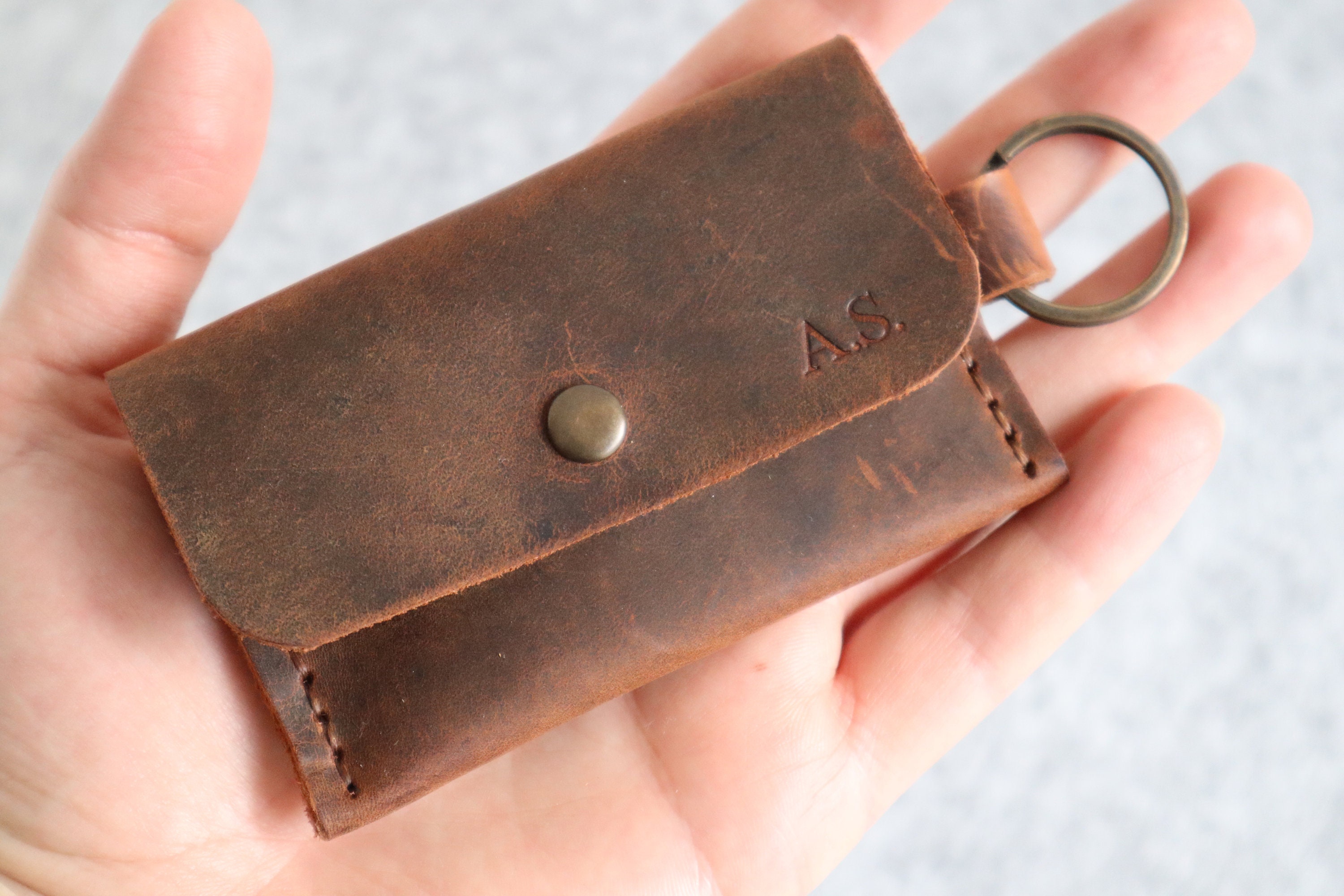 Minimalist Keychain Card Holder Personalized Handmade Leather - Etsy