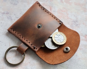 Personalised Leather Coin Purses, Handmade Leather Keychain, Keychain Wallet, Coin Bag, Birthday Gift