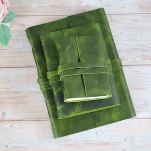 Green Leather Journal, Personalised Leather Notebook, Wedding Guest Book, Poetry and Diary Journal, Rustic Journal, Sketchbook
