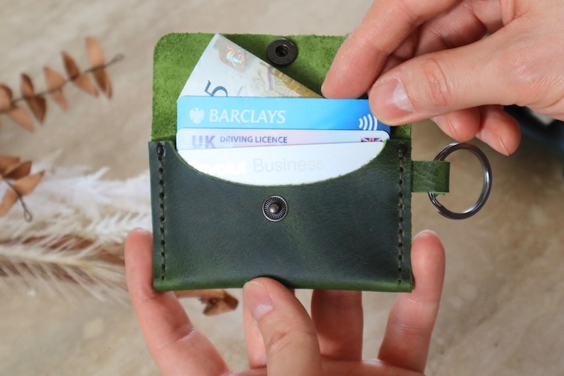 Personalized Leather Keychain Card Holder: Mini Coin Wallet image 6