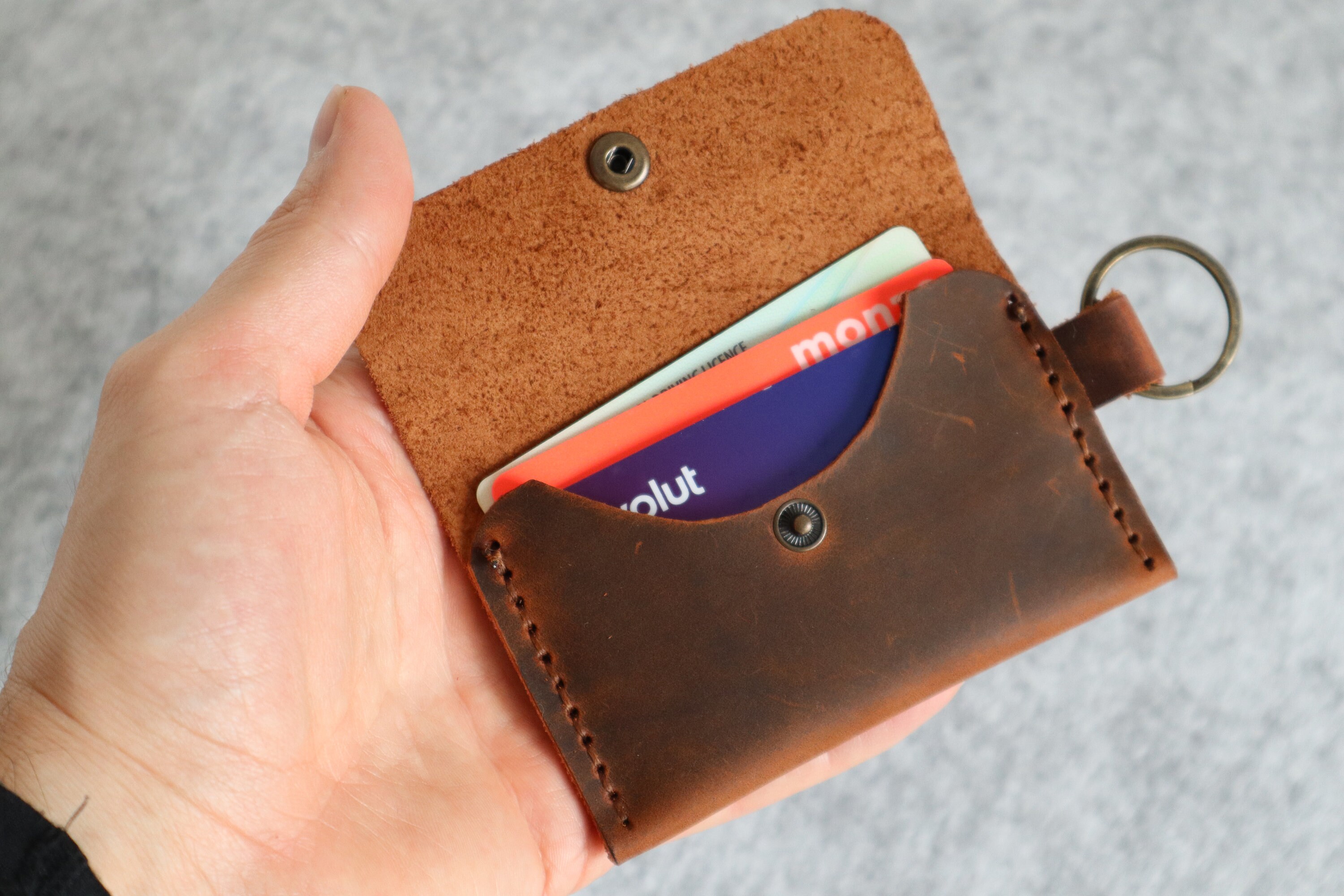 Minimalist Keychain Card Holder Personalized Handmade Leather - Etsy