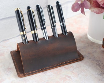 Leather Pen Holder for Desk, Personalised Pen Organizer, Pencil Holder, Pen Holder Desk Tidy, Handmade Genuine Leather Pen Holder