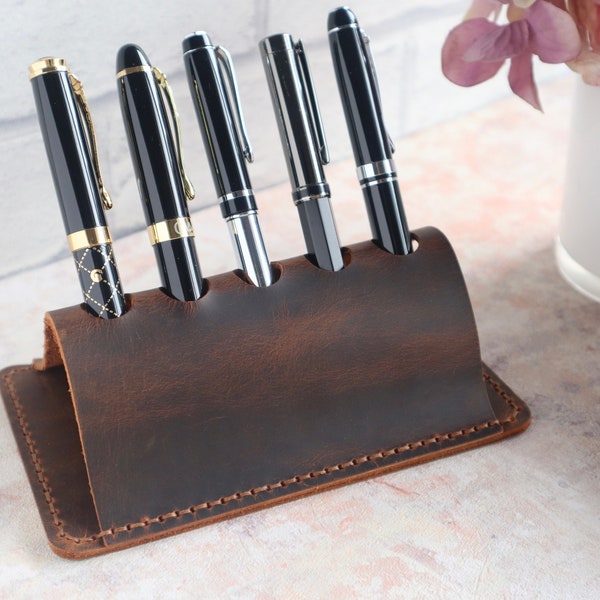 Leather Pen Holder for Desk, Personalised Pen Organizer, Pencil Holder, Pen Holder Desk Tidy, Handmade Genuine Leather Pen Holder