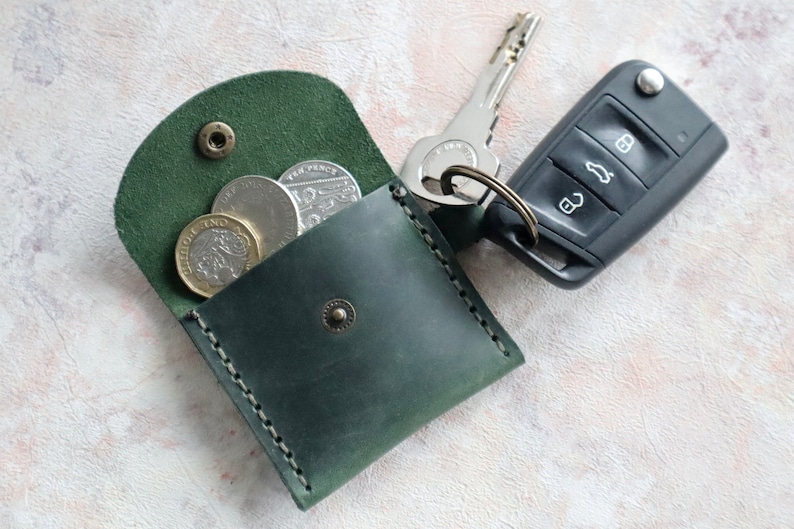 Personalisierte Leder Geldbörsen, handgemachte Leder Schlüsselbund, Schlüsselbund Brieftasche, Münztasche, Geburtstagsgeschenk Dark Green