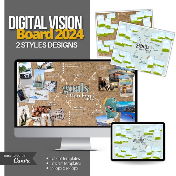 2024 Vision Board Vision Board Template Vision Board Printable Digital Vision  Board Planning Template 