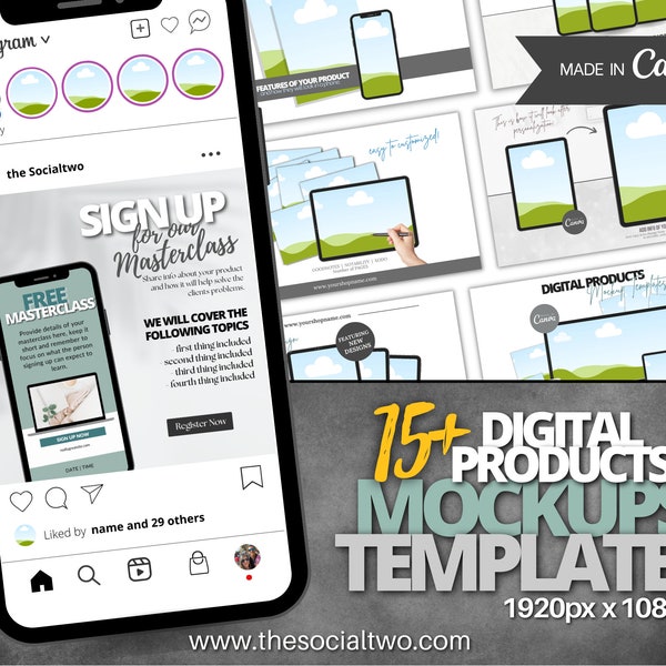 Listing Mockups for Digital Products Wide Format Templates | Canva Mockup Templates | Online Course Mockup | Tech Digital Product Mockups