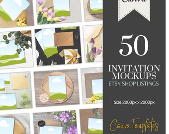 Etsy Listing Mockups for Invitations, Invite Listing Templates, ecommerce Invite Mockup Template, Greeting Cards Listing Canva Templates