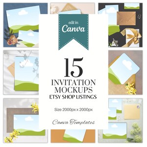 15 Etsy Listing Mockups for Invitations, Invite Listing Templates, ecommerce Invite Mockup Template, Greeting Cards Listing Canva Templates