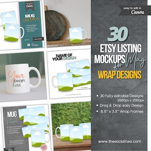 Mug Designs Mockups | Etsy Listing Mockup Images for Mugs Wrap Designs | Mug Wrapping Designs Listing Pics | Mugs Mockups Canva Templates