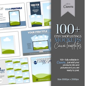 Digital Products Listing Mockups Bundle, Wide Format Listing Templates, Listing Mockup Canva Templates, eCommerce Listing Images Mock Ups