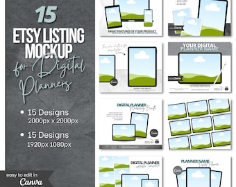 Digital Planner Etsy Listing Mockup Templates | Canva Editable (Digital Download)