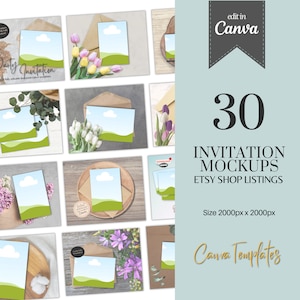 Invitations Listing Mockups | Invite Listing Templates |  Invite Mockup Template | Greeting Cards Listing Mockup Canva Templates