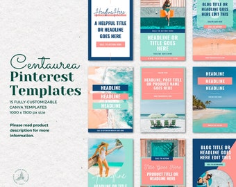 Pinterest template | Travel blogger Templates | Canva template Pinterest pins - CENTAUREA