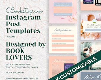 Book Instagram Templates, Book Blogger Template, Instagram Bookstagram templates, Canva templates for book bloggers