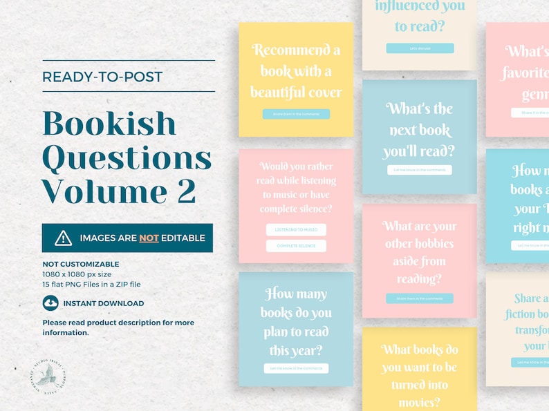 Bookish Questions for Instagram Ready to Post Volume 2 Bookstagram - Etsy