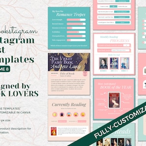 Bookstagram, Book Instagram Templates, Book Blogger Template, Canva templates for book bloggers