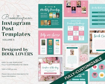 Bookstagram, Book Instagram Templates, Book Blogger Template, Canva templates for book bloggers