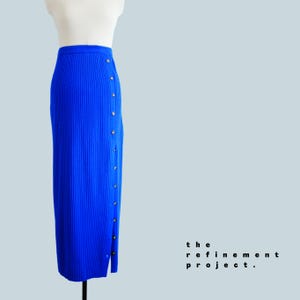 Y2K Wallis lambswool electric blue knit minimalist maxi skirt, Size Small - side slit, ankle length, no pockets