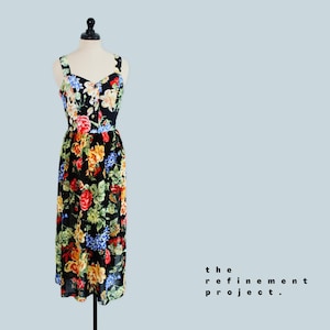 90s Floral Viscose Dress: Betty Barclay Sheer Skirt, Sweetheart Neckline, Size Small