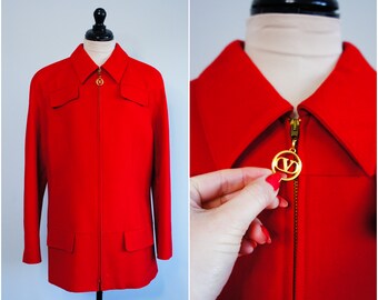 90s Valentino Miss V pillarbox red wool coat, Size Small Medium - long sleeves, zip closure