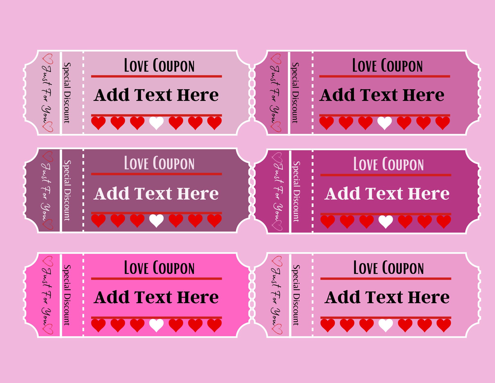 Customizable Valentines Love Coupons for Her or Him Template Fun Gift
